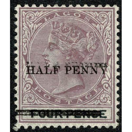 Lagos. 1893 ½d on 4d dull mauve & black. Surcharge double. SG 42a. Mounted mint.