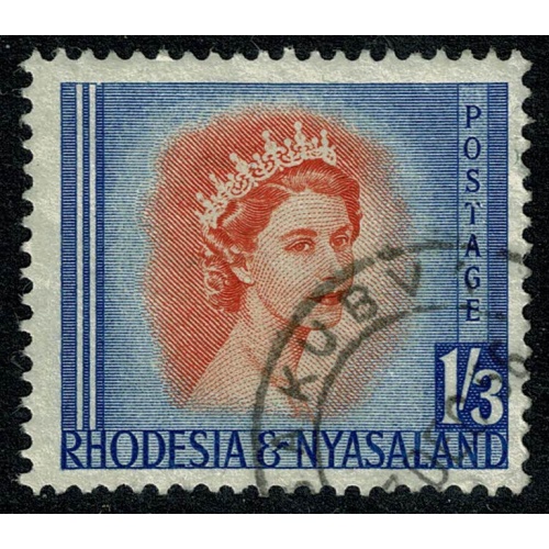 Rhodesia & Nyasaland. 1954 1/3 red-orange & ultramarine. Fine Used. SG 10
