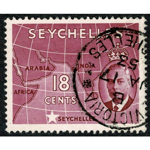 Seychelles. 1952  18c carmine-lake. Fine Used single. SG 162
