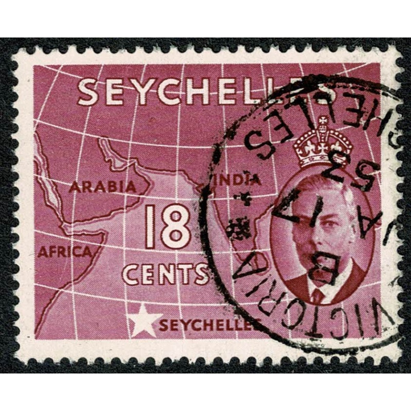 Seychelles. 1952  18c carmine-lake. Fine Used single. SG 162