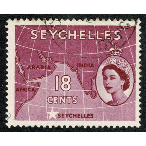 Seychelles. 1954-61 18c crimson. Fine Used single. SG 178