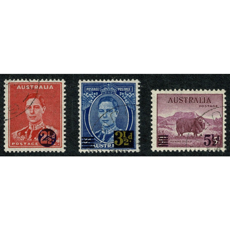 Australia. 1941. ½d "War Tax" surcharge. Fine Used. SG 200-202