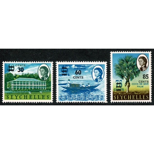Seychelles. 1968 set of 3 values surcharged T 48. SG 246-248. Unmounted Mint.