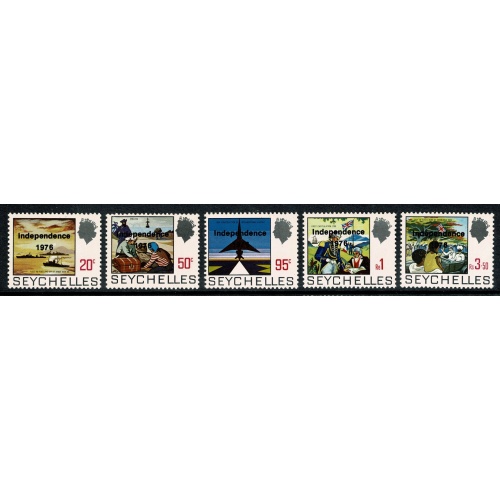 Seychelles. 1976 set of 9 values surcharged  "Independence 1976" T 99. SG 374-382. Unmounted Mint.
