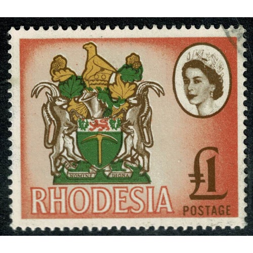 Rhodesia. 1966-68 (Litho). £1 Coat of Arms. Fine Used. SG 407
