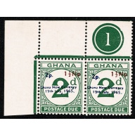 Ghana. 1968-70  Additional Surcharge 1½np on 2p on 2d Postage due Plate pair with "nick in frame" constant variety. SG D24 var