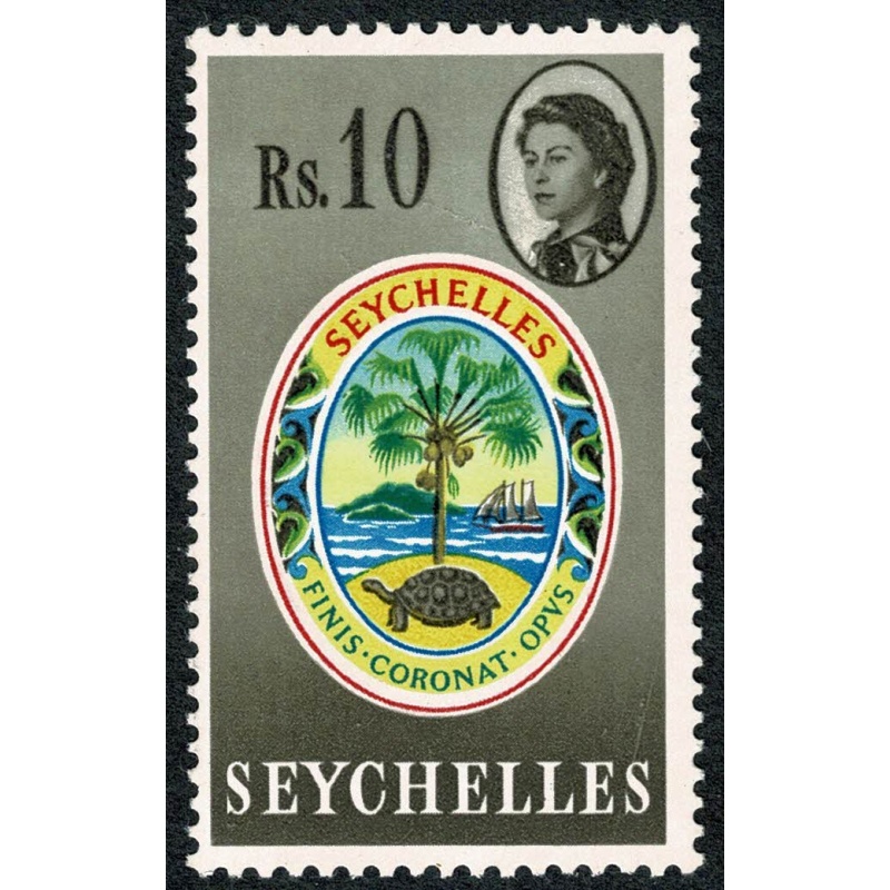 Seychelles. 1962-68 10r "Colony's Badge". Unmounted Mint single. SG 212