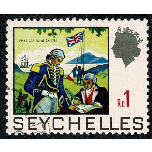 Seychelles. 1969-75 (Whiter Paper). 1r "French Governor capitulating". Fine Used SG 274a