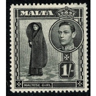 Malta. 1938-43. 1/- black. Mounted Mint. SG 226