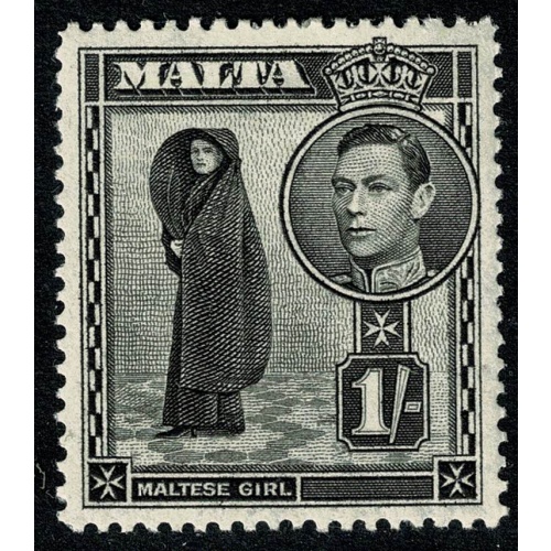 Malta. 1938-43. 1/- black. Mounted Mint. SG 226