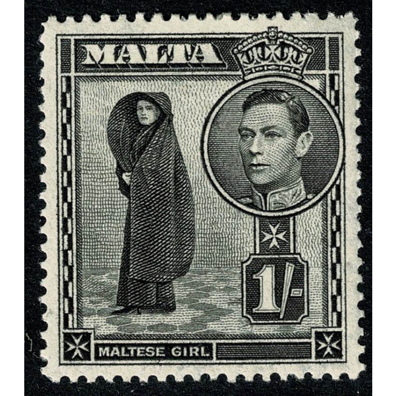 Malta. 1938-43. 1/- black. Mounted Mint. SG 226
