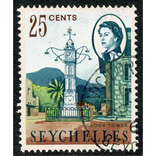 Seychelles. 1962-68 25c "Clock Tower Victoria". Fine Used single. SG 200