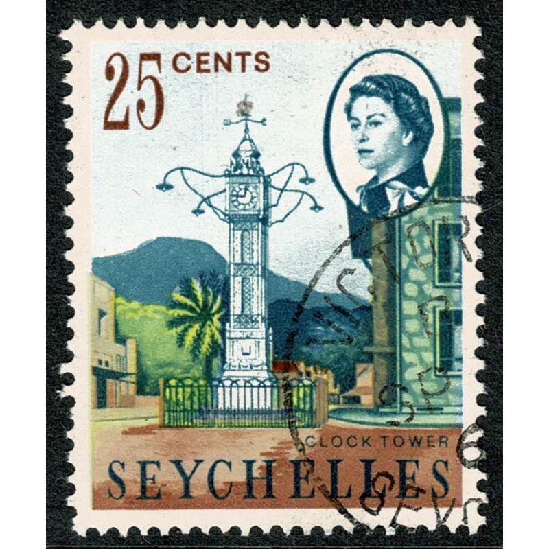 Seychelles. 1962-68 25c "Clock Tower Victoria". Fine Used single. SG 200