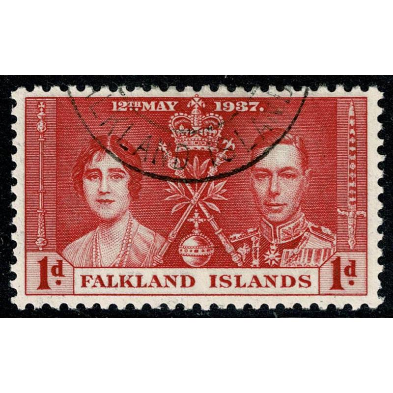 Falkland Islands. 1937 Coronation. 1d carmine SG 144. Fine used.