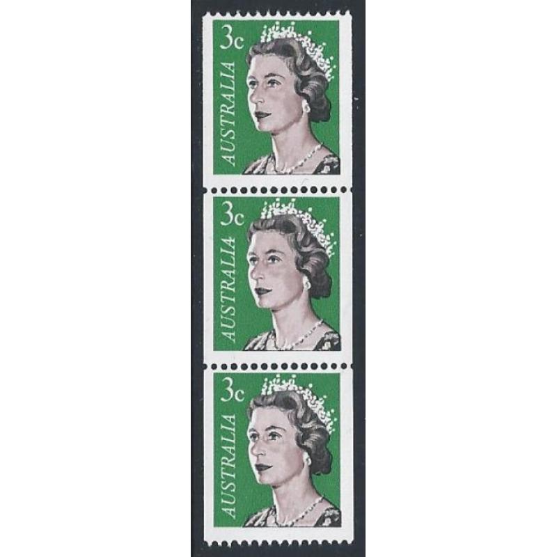 1966 3c coil issue. "white spot to right of last A" variety. SG 404 var. UM