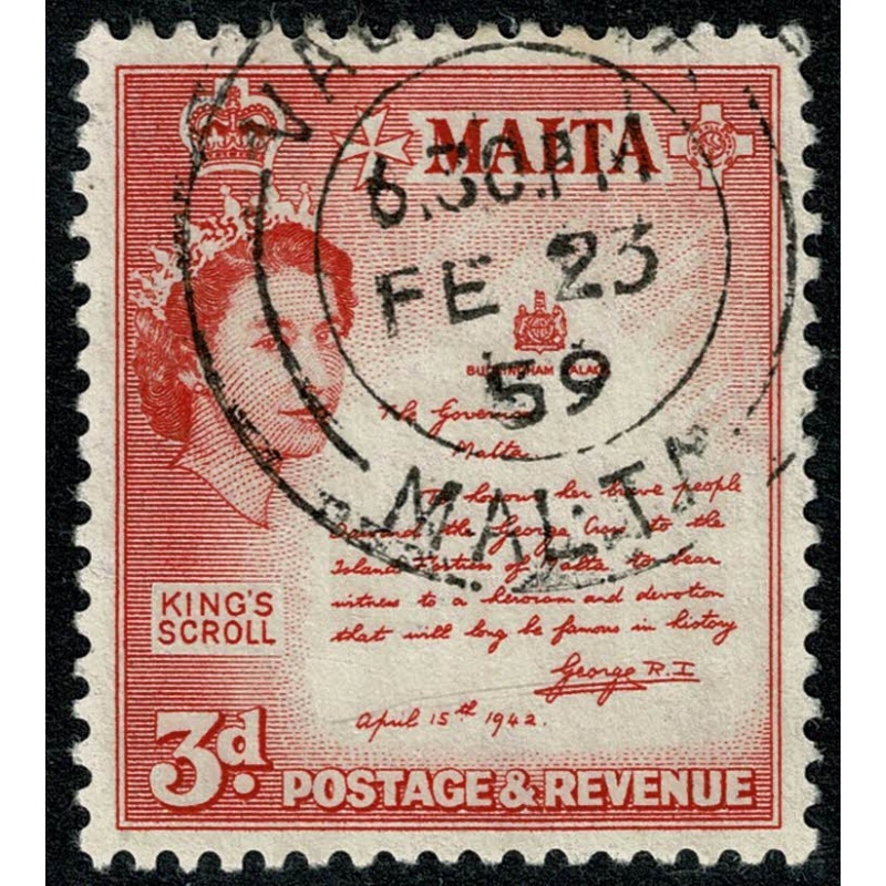 Malta. 1956-58. 3d rose-red. Fine Used. SG 272