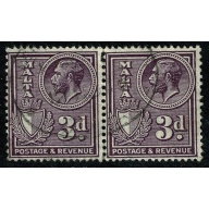 Malta. 1930 3d violet. Fine Used pair. SG 199
