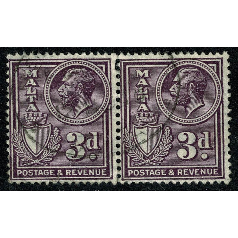 Malta. 1930 3d violet. Fine Used pair. SG 199