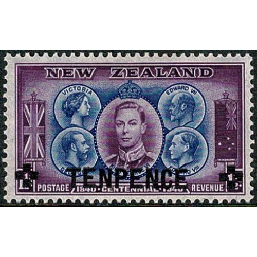 1940 Proclamation of British Sovereignty.1½d light blue & mauve. Surcharge "TENPENCE" SG 662