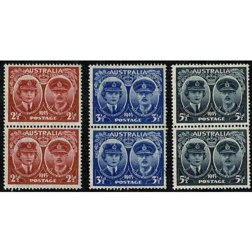 Australia. 1945 Arrival of Duke & Duchess of Gloucester. Set of 3 values. UM pairs. SG 209-211