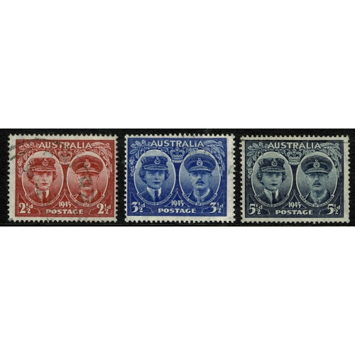 Australia. 1945 Arrival of Duke & Duchess of Gloucester. Set of 3 values. Used. SG 209-211