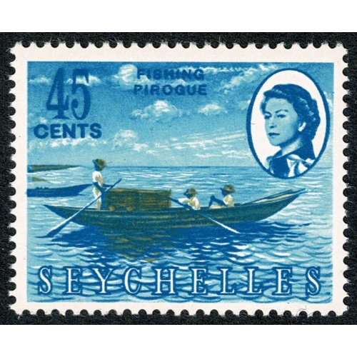 Seychelles. 1962-68 45c "Fishing Pirogue". Unmounted Mint single. SG 203