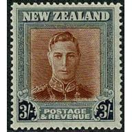 1947 3/- red brown and grey. Plate 2. Wmk sideways. SG 689