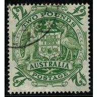 Australia. 1950 £2 green. Commonwealth Coat of Arms. Fine Used single. SG 224d