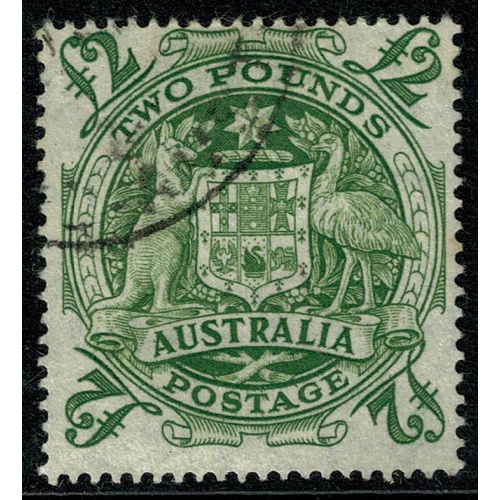 Australia. 1950 £2 green. Commonwealth Coat of Arms. Fine Used single. SG 224d