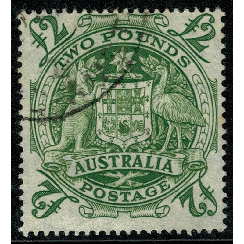 Australia. 1950 £2 green. Commonwealth Coat of Arms. Fine Used single. SG 224d