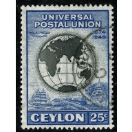Ceylon. 1949 75th Anniversary of UPU 25c. Fine Used single. SG 412