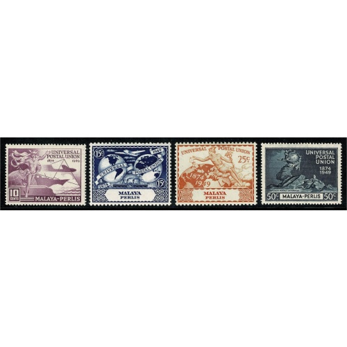 Perlis. 1949 75th Anniv. Universal Postal Union. Set of 4 values. Mounted Mint.