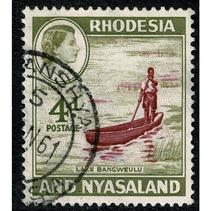 Rhodesia & Nyasaland. 1959 4d maroon & olive  Fine Used. SG 23
