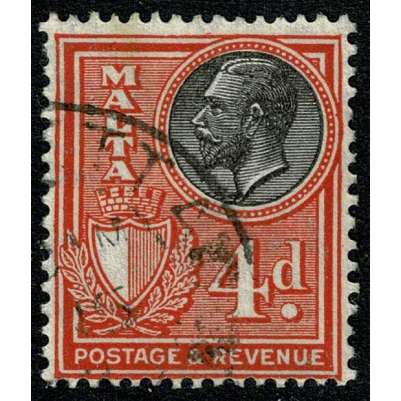 Malta. 1930 4d black & red.  Fine Used . SG 200