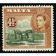 Malta. 1938-43. 4½d olive-green & yellow-brown Mounted Mint. SG 224