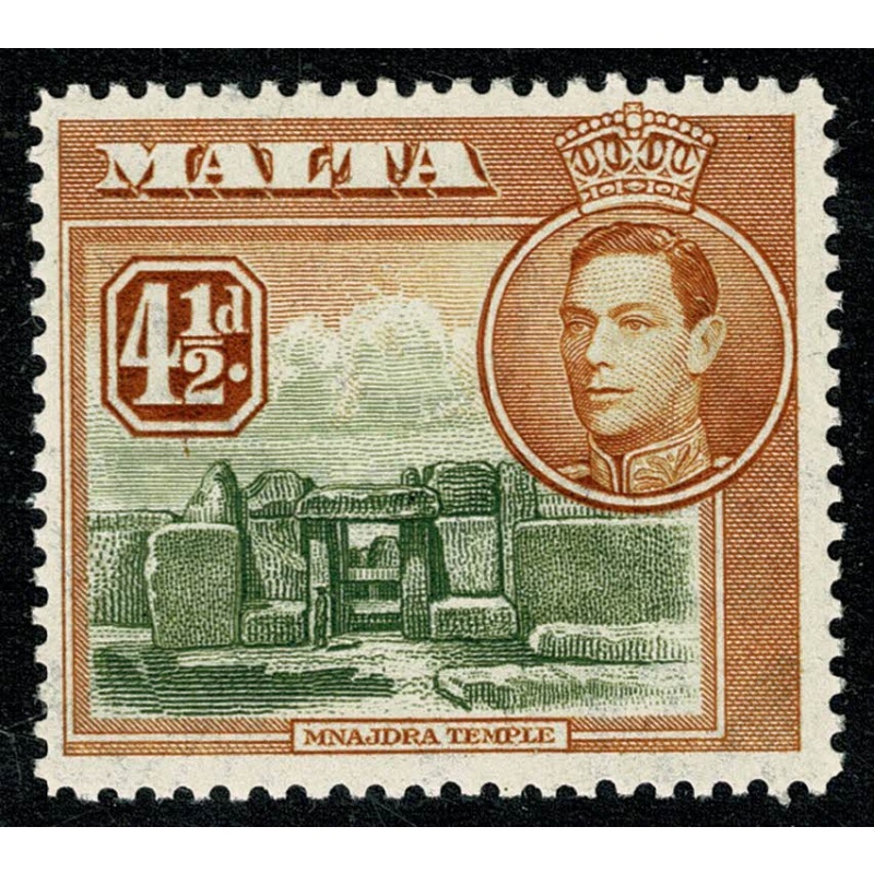Malta. 1938-43. 4½d olive-green & yellow-brown Mounted Mint. SG 224