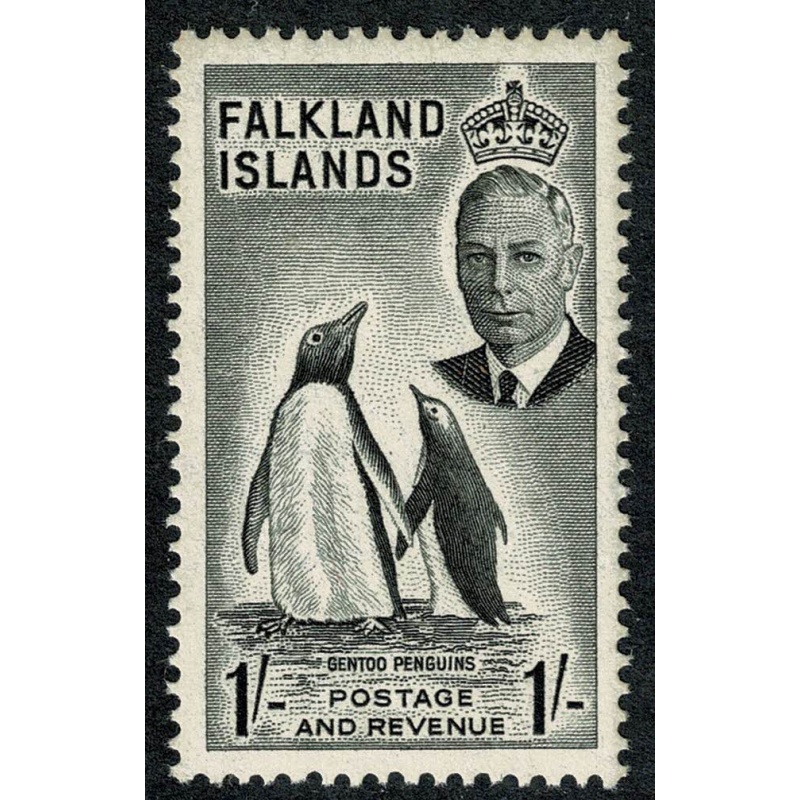 Falkland Islands. 1952 1/- black. UM single SG 180.