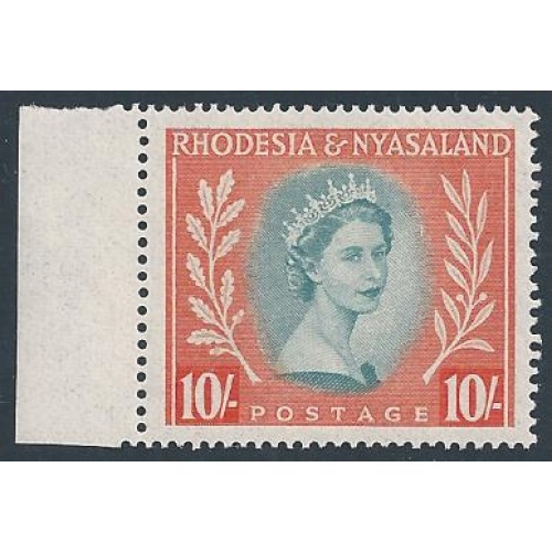 Rhodesia & Nyasaland. 1954 10/- dull blue-green and orange. Unmounted Mint. SG 14
