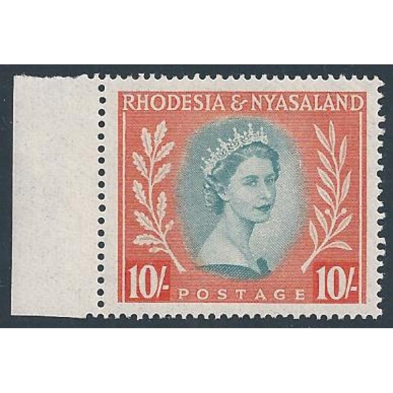 Rhodesia & Nyasaland. 1954 10/- dull blue-green and orange. SG 14