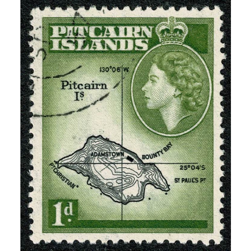 Pitcairn Islands. 1957-63. 1d black & olive green. Fine used single. SG 19