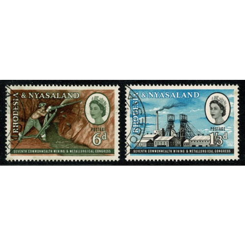 Rhodesia & Nyasaland. 1961 Seventh Commonwealth Mining & Metallurgical Congress. Set of 2 values. Fine Used. SG 38-39