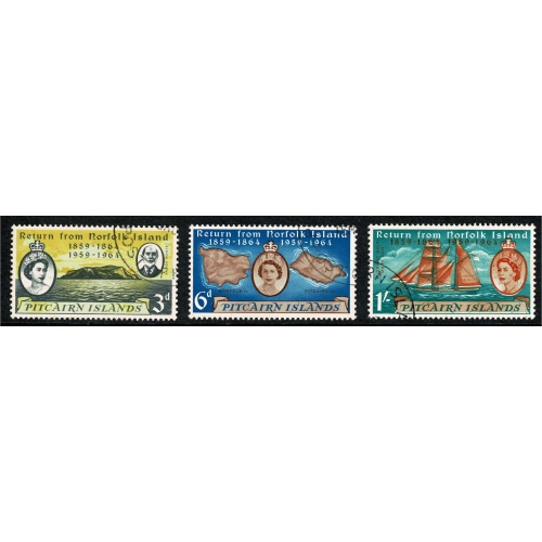Pitcairn Islands. 1961 Centenary of Return of Pitcairn Islanders from Norfolk Island. Fine Used set of 3 values SG 29-31
