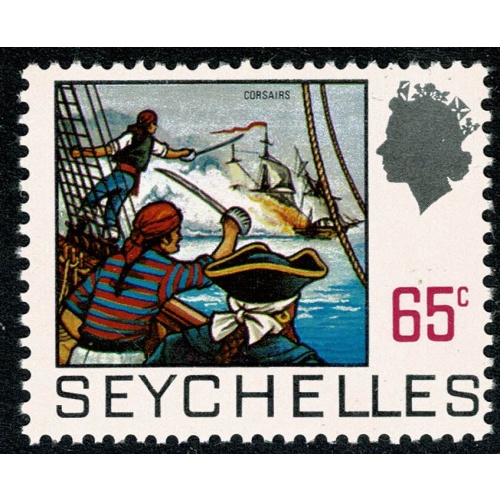 Seychelles. 1969-75 (Whiter Paper). 65c "Corsairs attacking merchantman". Unmounted Mint single. SG 271b