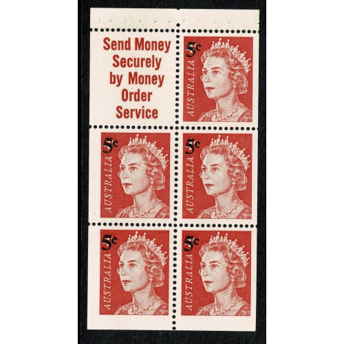 1967 5c on 4c red. Booklet pane of 5 plus label. "Send Money Securely" SG 414a