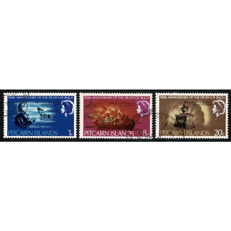 Pitcairn Islands. 1967 150th Death Anniversary Admiral Bligh set of 3 values Fine Used. SG 82-84