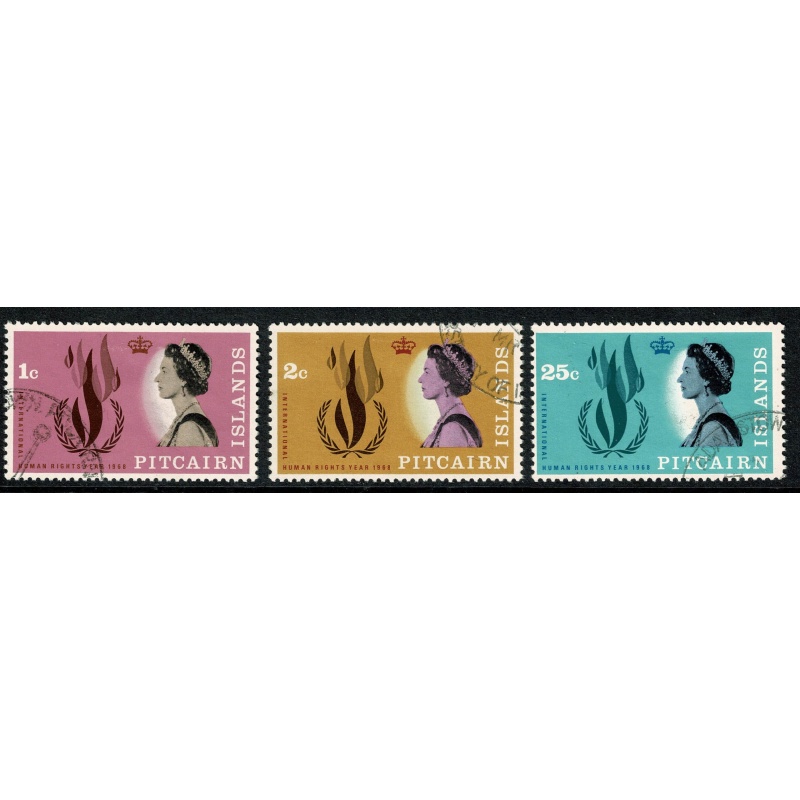 Pitcairn Islands. 1968 Human Rights Year set of 3 values Fine Used. SG 85-87