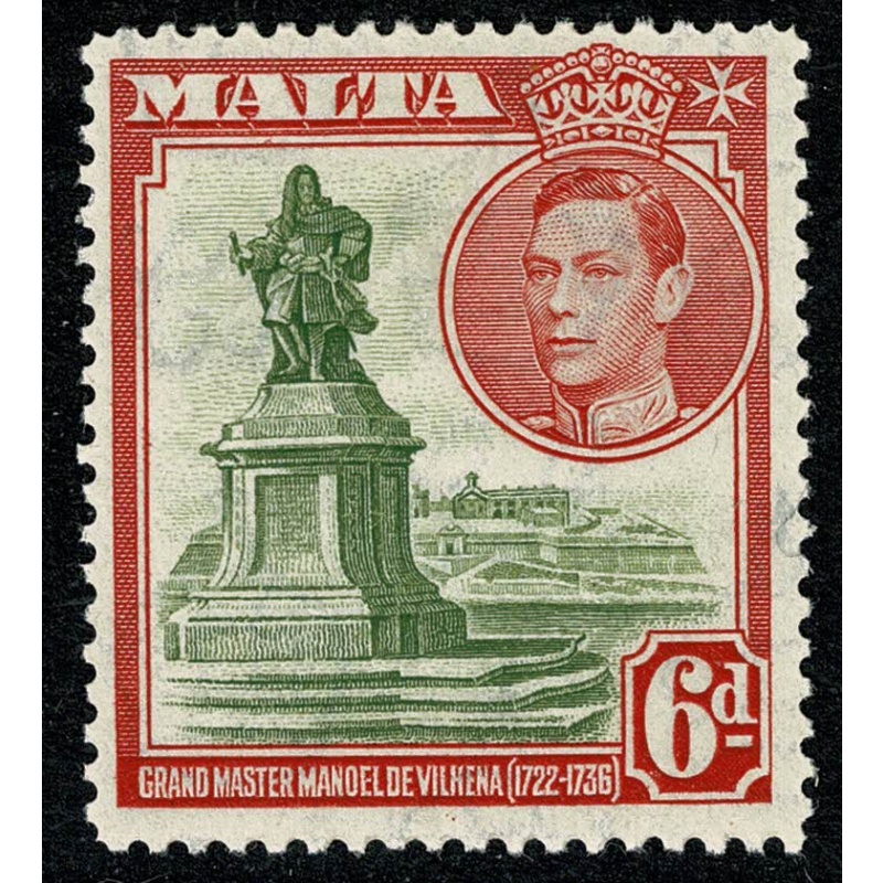 Malta. 1938-43. 6d olive-green & scarlet. Mounted Mint. SG 225