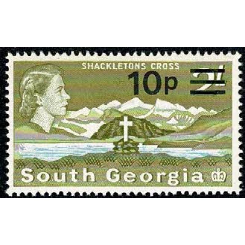 1971 10p on 2/- yellow olive & light blue. SG 28