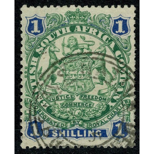 British South Africa Co. 1896-97. 1/- green & blue Die I. Fine Used. SG 35