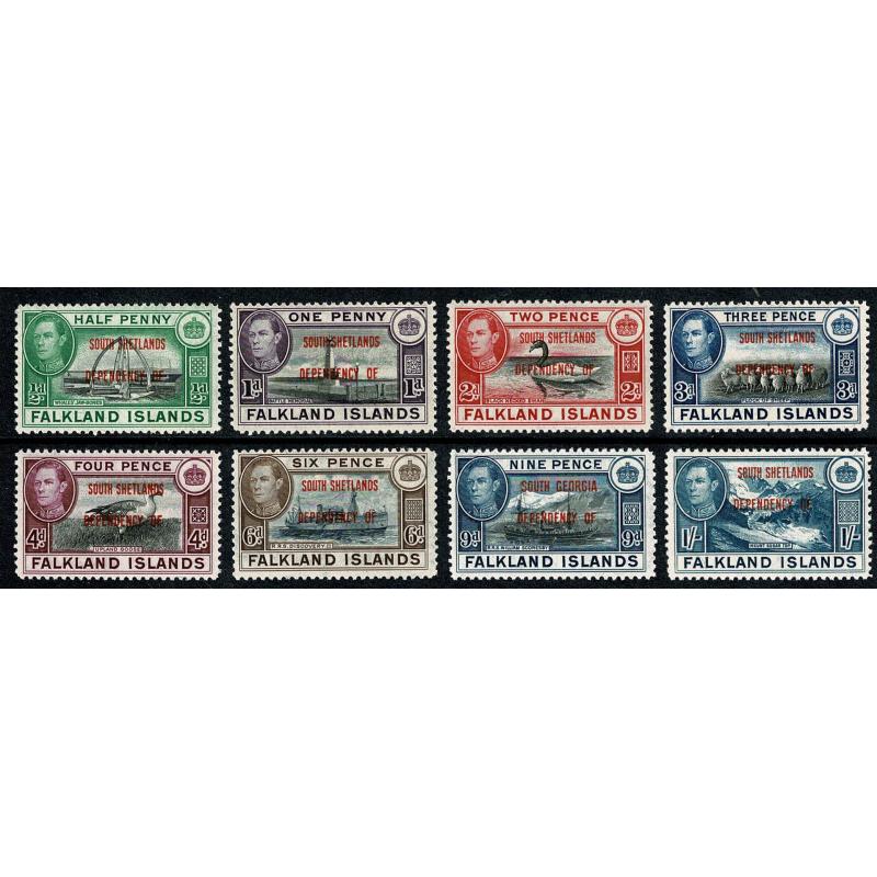 1944. Falkland Islands Overprinted "South Shetlands Dependency of. SG D1-D8